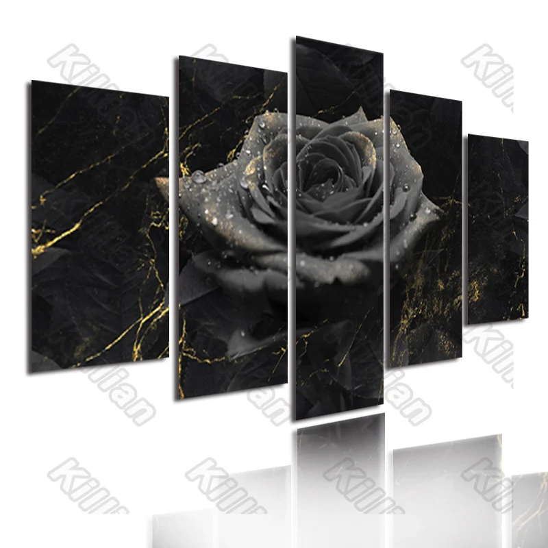 

Plant Style Mural Canvas Paintings Modular Bed Home Decor Prints 5 Pieces Nostalgia Flower Rose Decoration Living Room Fresco