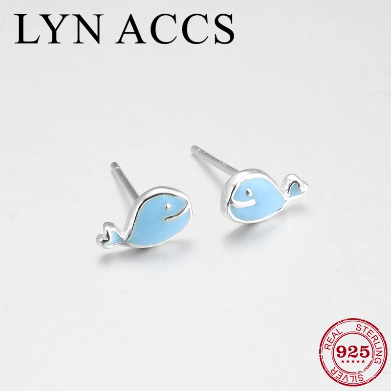 Новые милые серьги в форме Кита из стерлингового серебра 925 пробы с синей эмалью