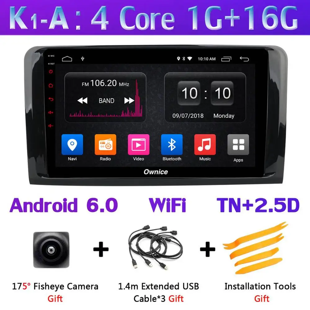 K1-A 1Din 360 ° камера 4G LTE Android 9,0 4 Гб+ 64 Гб SPDIF DSP CarPlay автомобильный мультимедийный плеер для Mercedes Benz ML GL W164 X164 gps радио - Цвет: K1-A