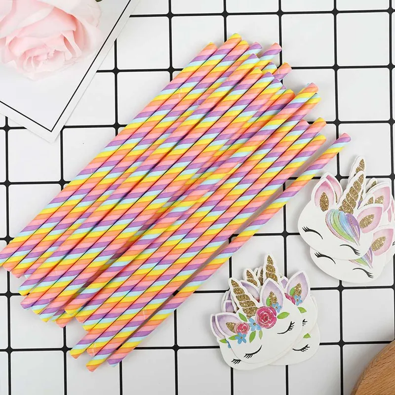 20 шт Единорог украшения бумажные питьевые соломинки для ребенка душ Дети День