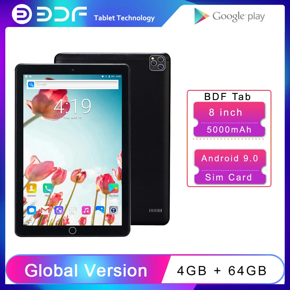 BDF Pro New 8 Inch Tablet Pc Android 9.0 Octa Core 3G Network Google Play 4GB RAM 64GB ROM Dual Cameras Dual SIM Phone Tablets