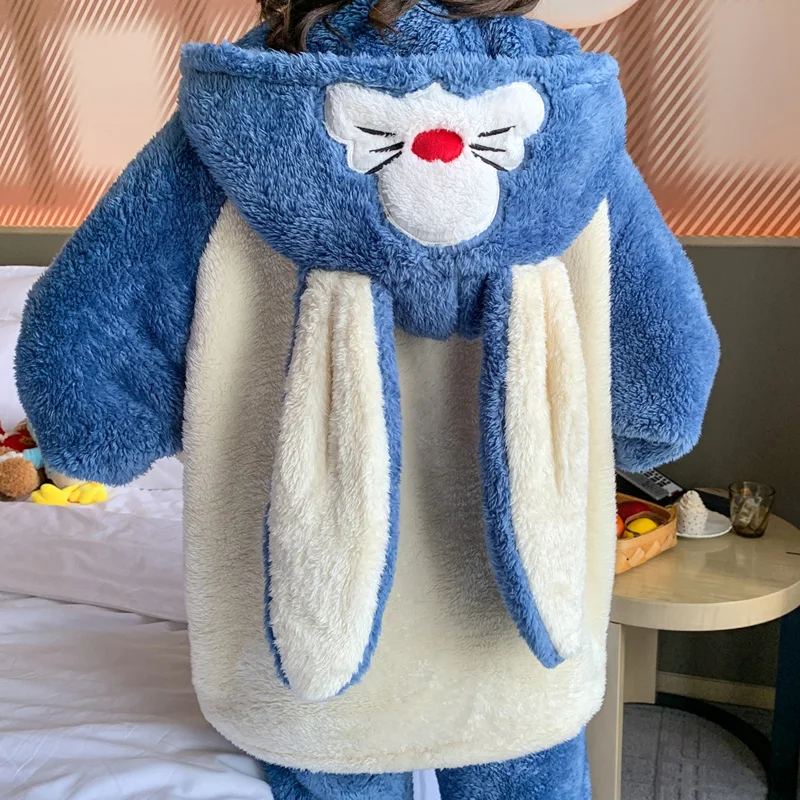 Winter Pajamas Women Sleepwear Plush Inspissate Nightgown Hooded High Quality Packed Thicken женский Loose Version Pajama Set