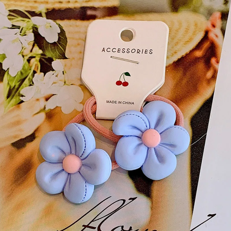 

2PCS Acrylic Colorful Flower Scrunchies Set Girls Cute Hair Rope Ties 2021 New Fashion Rubber Ponytail Holder Hair Accessories
