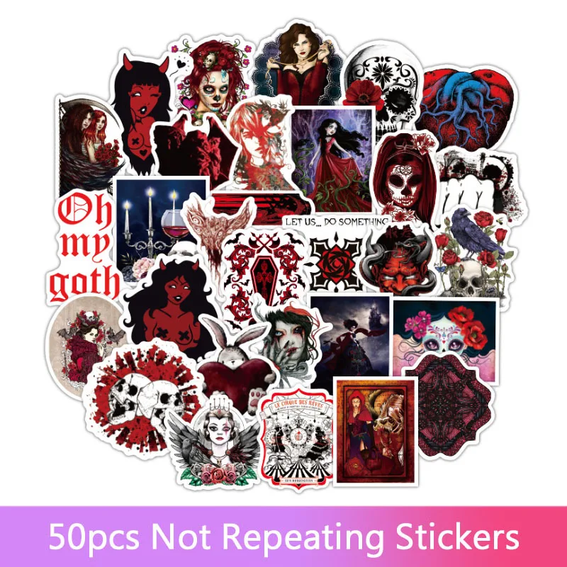 

50pcs European and American gothic dark red series graffiti stickers waterproof trolley case notebook skateboard stickers gifts