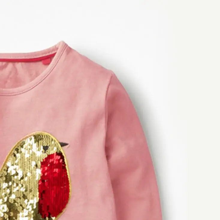 2019 Осенняя хлопковая Футболка с блестками и птицами для маленьких девочек