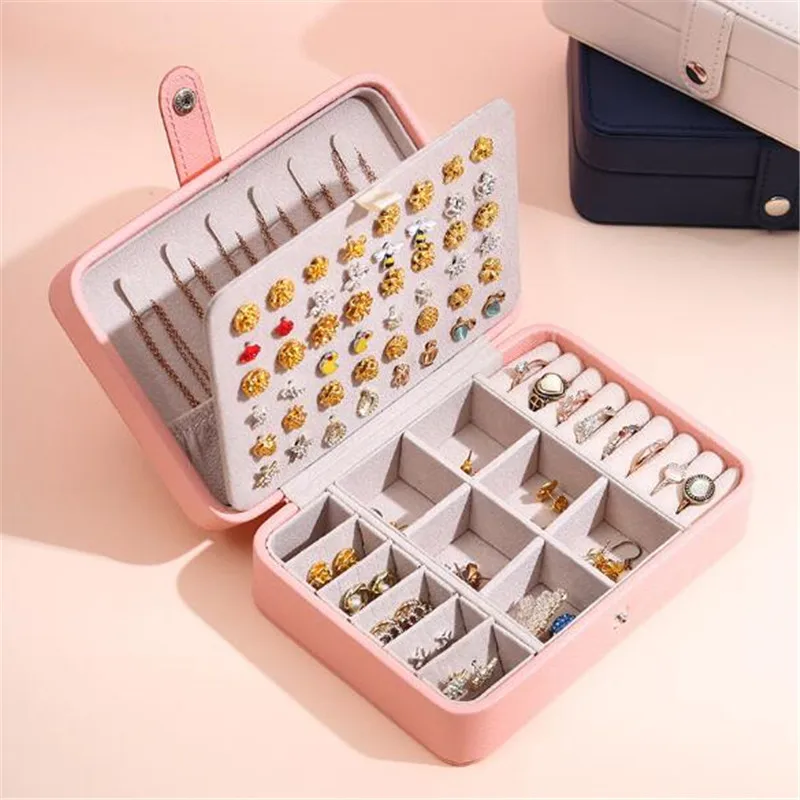 WE 2021 New Button PU Leather Travel Jewelry Boxes for Women girls Portable Jewelry Box Storage for Earrings Necklaces Rings
