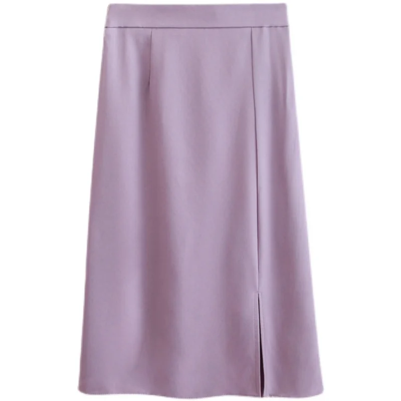 

Uulutonica Summer Women Elegant Fashion Solid A-line Mid-calf Empire Skirt