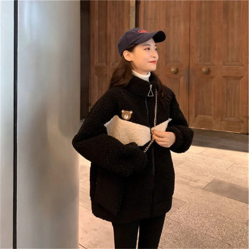 Зимнее женское пальто в Корейском стиле Новинка Свободная куртка из овечьей