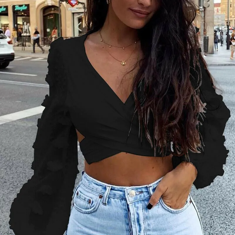 Женская блузка с глубоким V-образным вырезом топ открытой спиной сетчатая Блузка