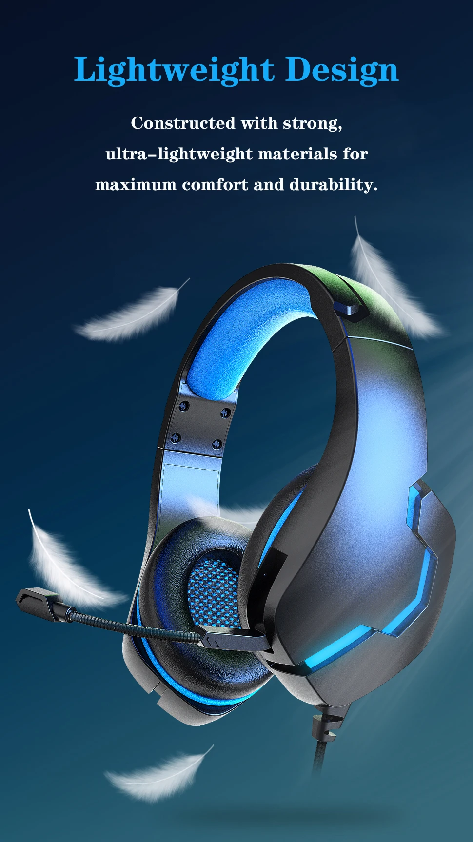 

Gaming Headset Retractable Headband Noise Cancelling Wired headphones Comfortable Sponge Earmuffs with LED Light and Mic