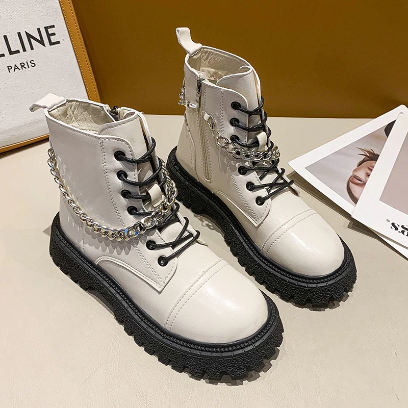 

Женские ботильоны на плоской подошве, теплые Нескользящие ботинки-гладиаторы на цепочке, повседневные дизайнерские готические ботинки на ...