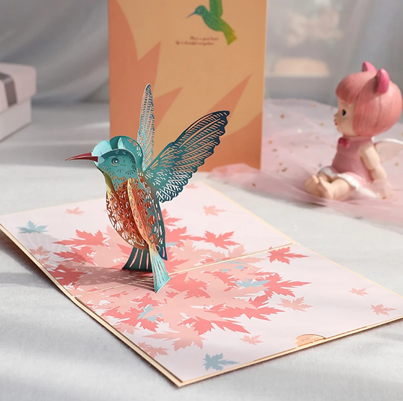 3D лазерная резка красочная печать кленовый лист птица бумажные Пригласительные