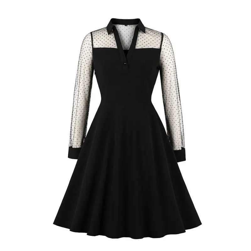 Винтажное кружевное платье длиной до колена с отворотом в горошек женские