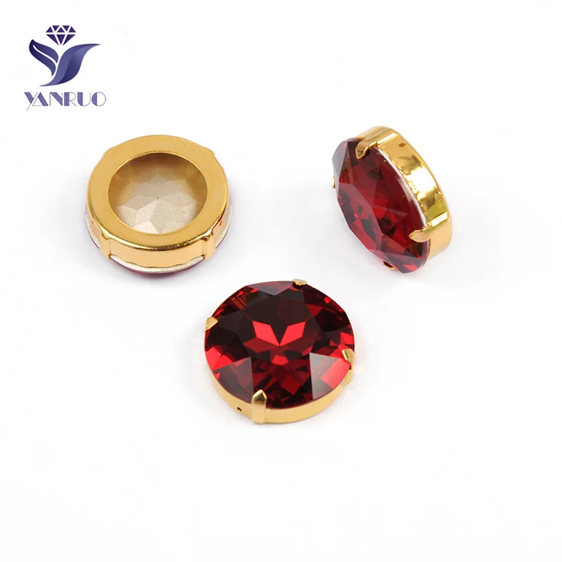 Wtih Gold Claw YANRUO 1201 Rivoli 27 мм Siam камни и кристаллы Пришивные круглые большие стеклянные камни хрустальные красные стразы для украшения платьев - Цвет: Wtih Gold Claw