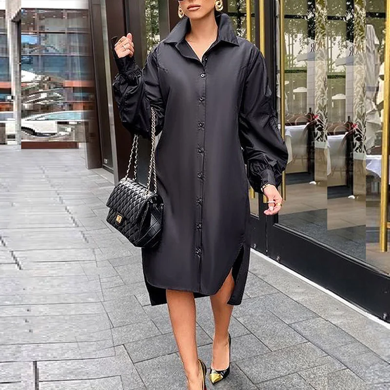 Женское асимметричное платье рубашка с рюшами Длинное свободное большого