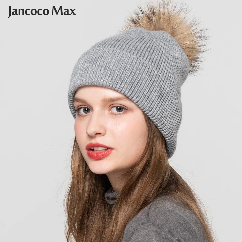 Женские зимние шапки с помпоном из натурального меха енота ангорские меховые