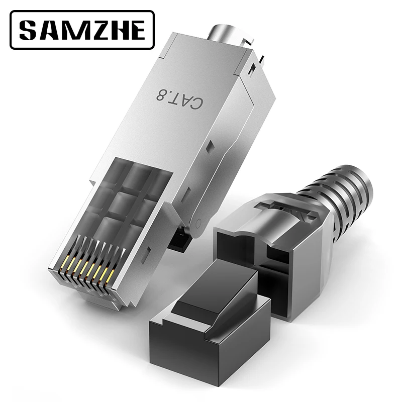SAMZHE RJ45 экранированный разъем Cat 8 6 отверстий сетевой rj45 23AWG Хрустальная головка