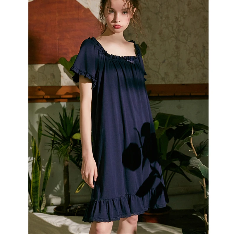 Винтажное ночное белье Женская домашняя одежда с коротким рукавом кружевное