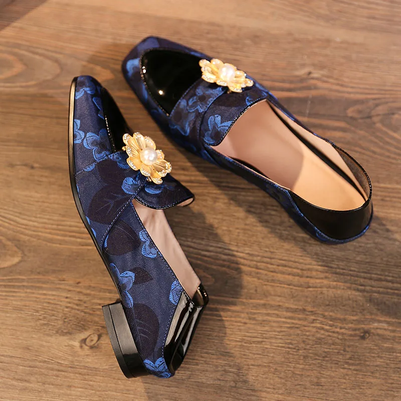 Мюли Phoentin Королевский синий атласный жемчуг обувь для женщин квадратный носок