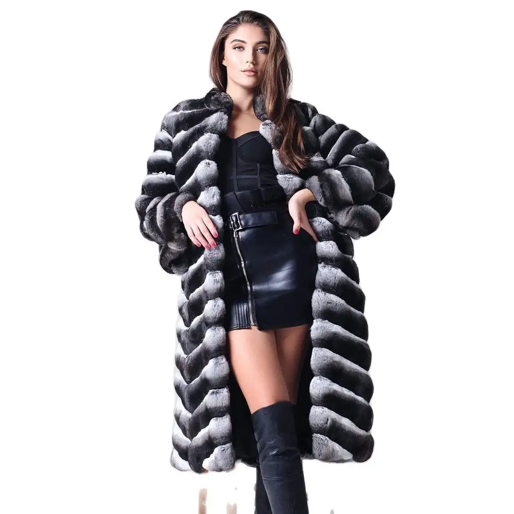 Winter New Real Rex Rabbit Fur Coat Stand Collar 2022 Winter New Genuine Full Pelt Rex Rabbit Fur Coats Woman Thick Fur Overcoat enlarge