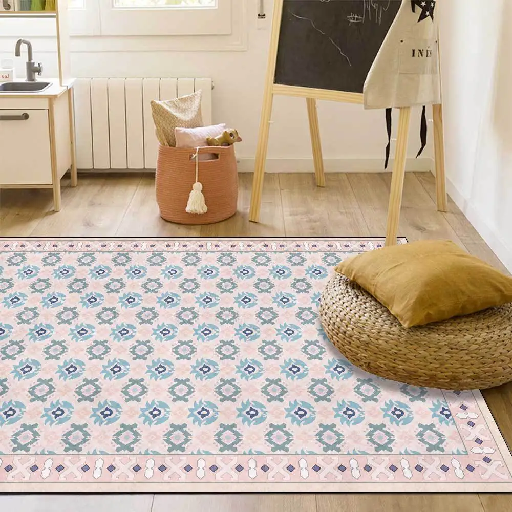 

Geometric Non-slip blue-grey Floral Pattern Rug Large Floor Mat Balcony Carpet For Home Living Room Bedroom Girl Play Area Decor