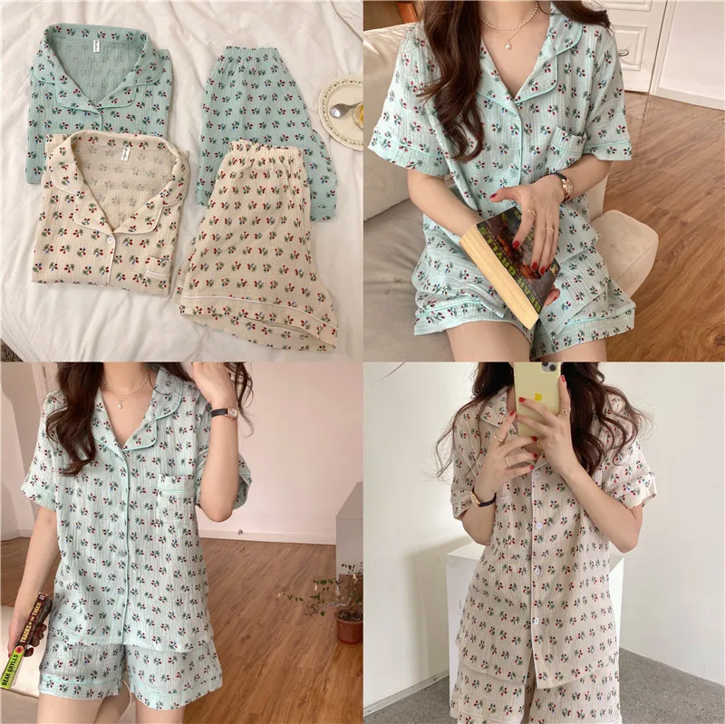 

Marple women summer pajamas set home suit floral print cute short sleeve top shorts sleepwear 2 piece set home clothes blouse