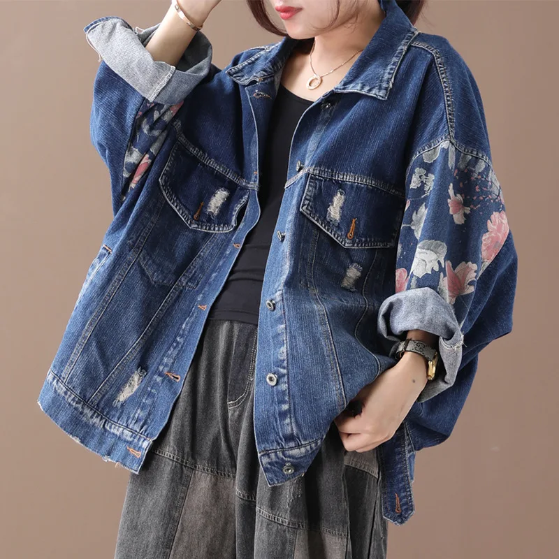 Осенне зимние куртки женские большие размеры Свободная джинсовая куртка 2019