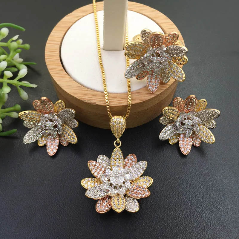 Lanyika ювелирные изделия с хризантемами ожерелье сережками и кольцо вечерние