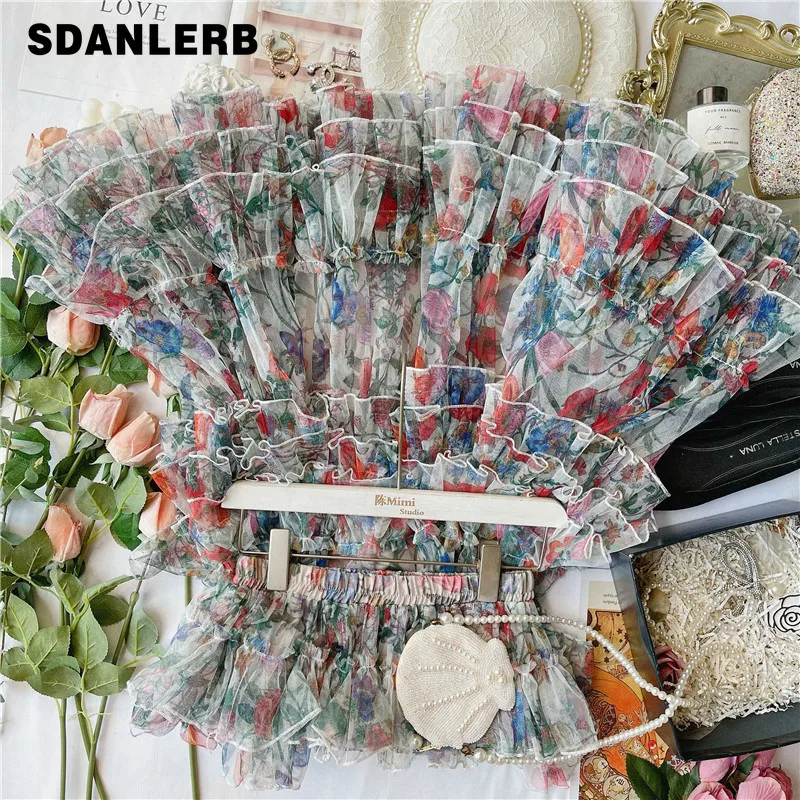 

Vacation Style Floral Flounce Cake Skirt 2021 Summer Women Mid-Length All-matching Casual Faldas Mujer Patchwork Midi Skirt