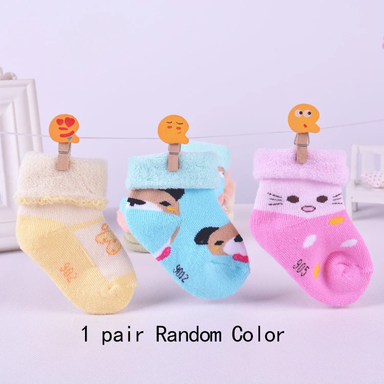 Cat 1 pair Random 1 шт.; зимние Утепленные махровые носки для малышей; теплые хлопковые носки для новорожденных с изображением кота/собаки; милые носки для маленьких мальчиков и девочек - Цвет: Cat 1 pair Random