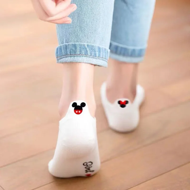 

Prowow 4 Pair/Lot Low Cut Boat Socks Embroidery Mouse Ankle Women Socks Cotton Low Crew Size 36-40