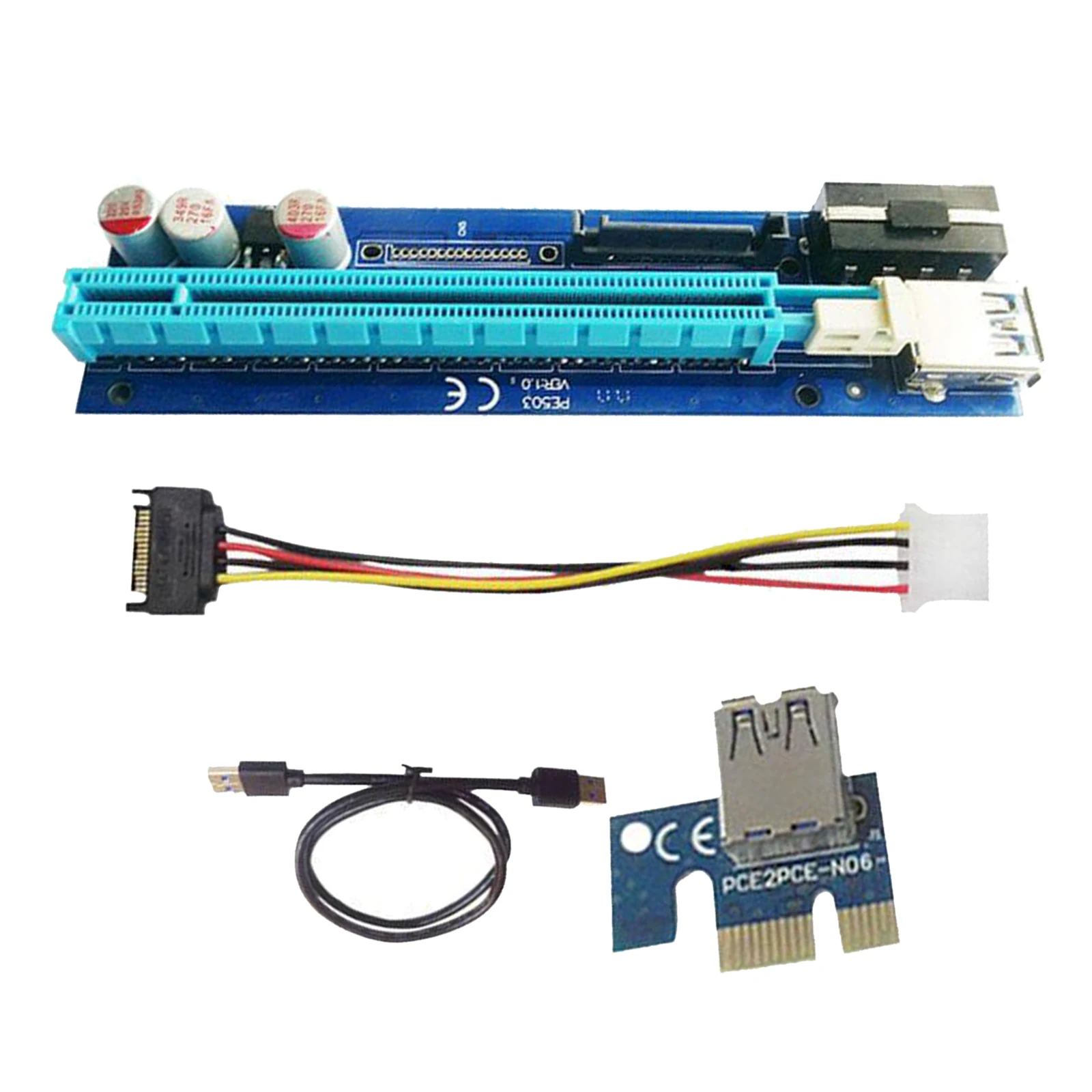 

PE503 PCI-E Riser Card 4PIN+SATA PCIE 1X 16X USB 3.0 for Bitcoin Accessories