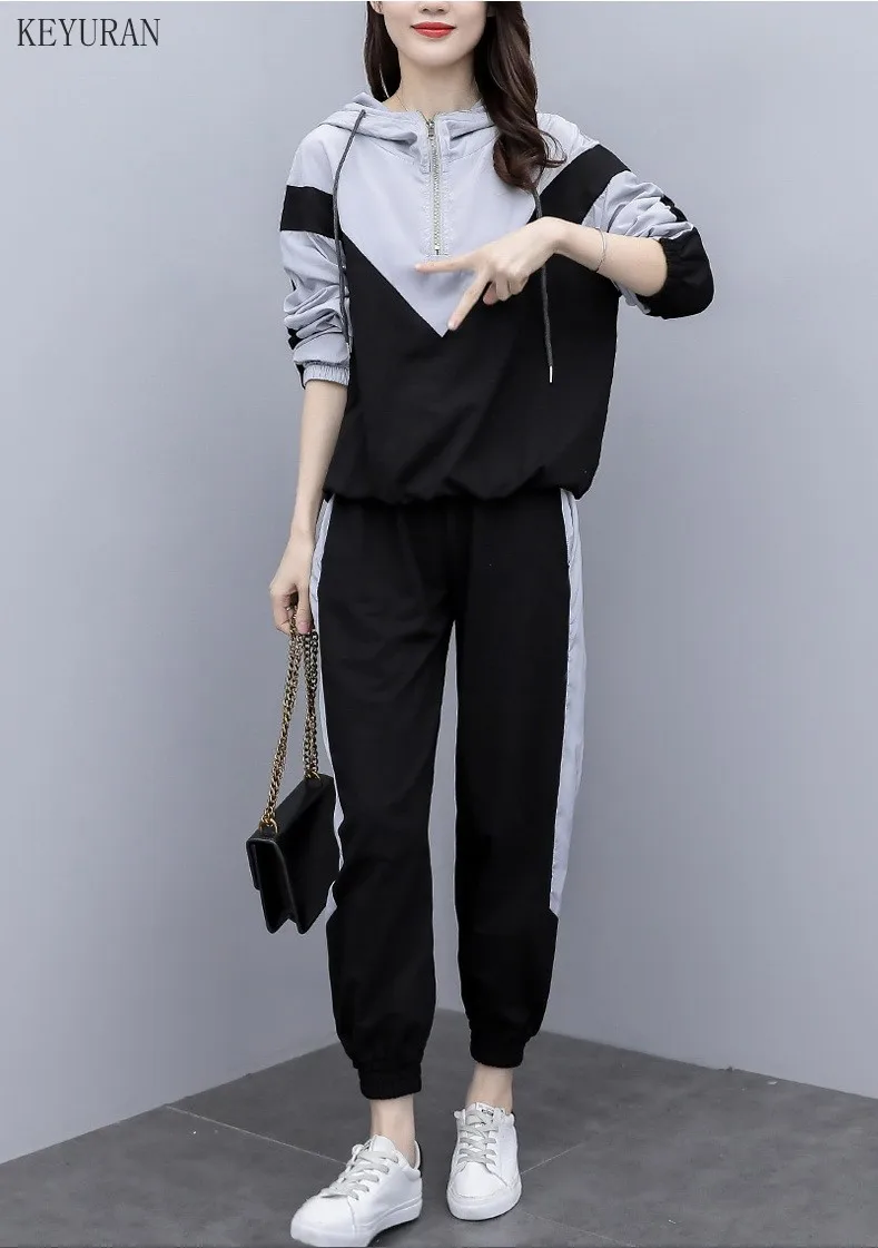 

Oversize Women Tracksuits Patchwork Hoodie Sweatshirts And Pant Fashion Two Piece Sets Ladies Plus Size Sweatshirt Suits Outfits