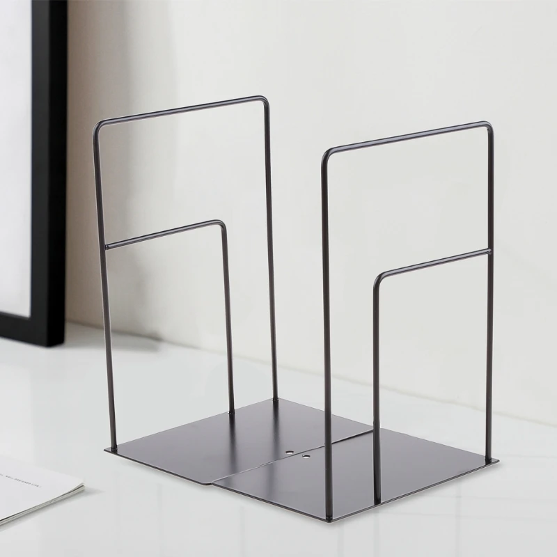 

T3EE 1 Pair Rectangle Bookends Book Stand Support Desktop Office Magazine Organizer Rack Shelf Holder