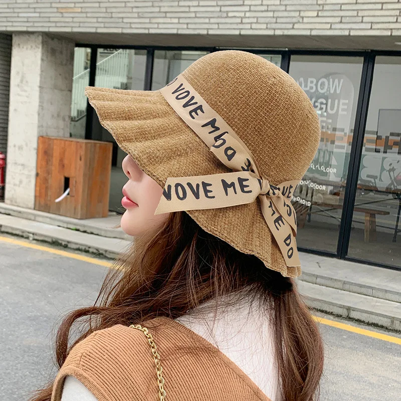

Women‘s Autumn Winter Fisherman Hat Multicolor Bowknot Streamer Chenille Outdoor Shade Wave Brim Hats Adjustable Cap Accessories