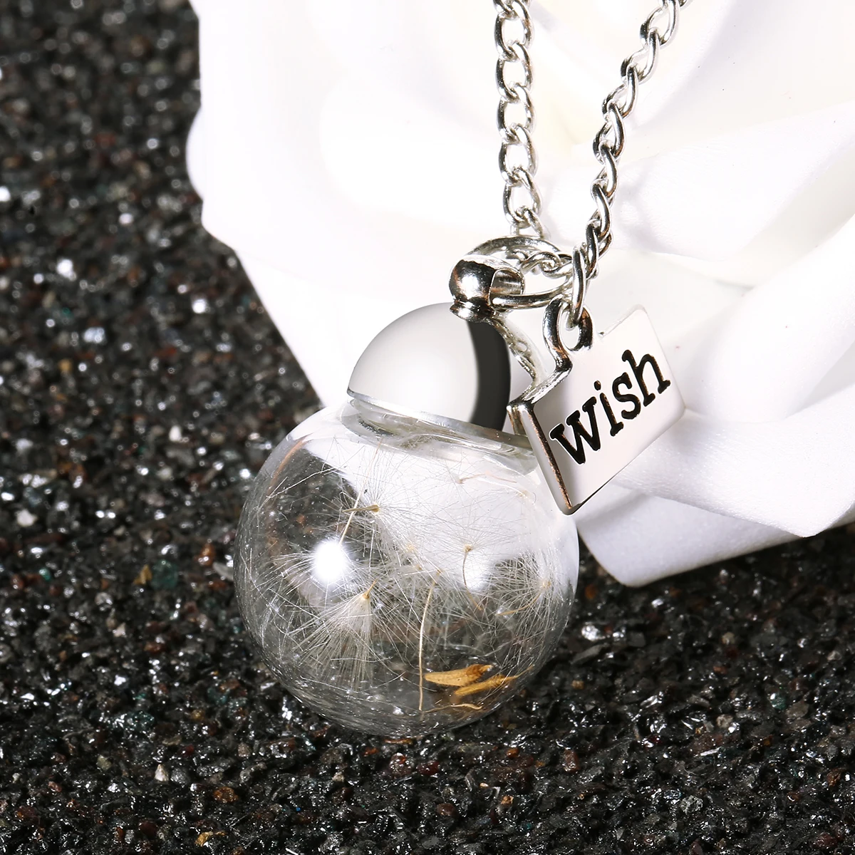 Новое модное колье с подвеской Lucky Wish натуральные семена одуванчика в стеклянной