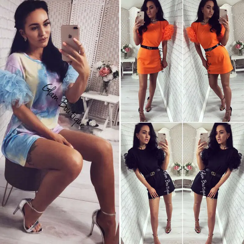 2019 Лето Женское мини платье для девочек с юбкой сеточкой гофрированное фатиновой