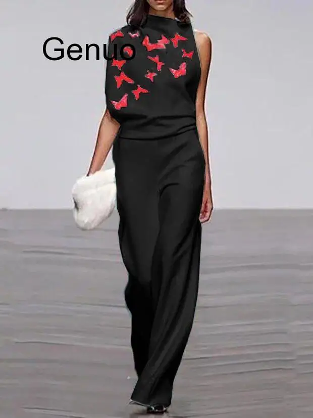 Женский комбинезон на одно плечо элегантный повседневный без рукавов с принтом