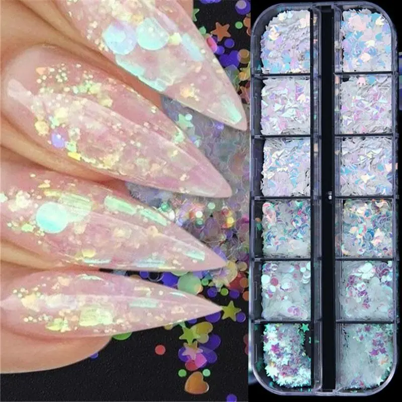 

1Pcs Female Manicure Nails Makeup Accessories White Mermaid Patch Symphony Sequins Nail Stickers Round Star Shape White Sequins
