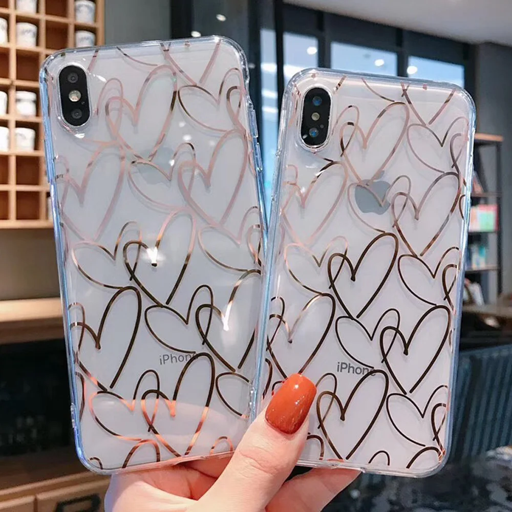 Роскошный прозрачный чехол для телефона Dor iPhone 12Mini 12 11ProMax 7 8 6 6S Plus SE 2 с сердечками