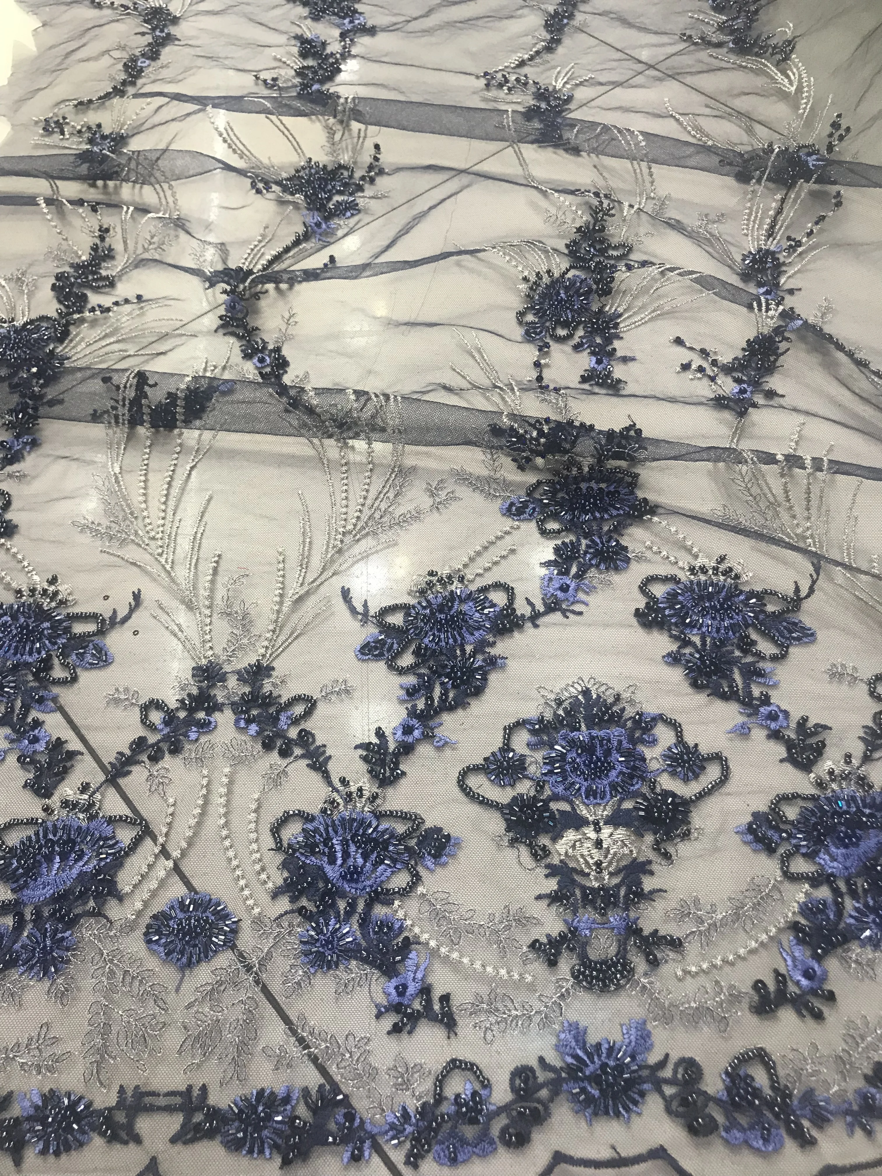 

super quality embroidery tulle mesh lace fabric SYJ-966810 with beads for wedding dress