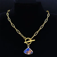 stainless steel blue sector imperial stone necklace women gold color statement necklace jewelry chaine acier inoxydable nxs04