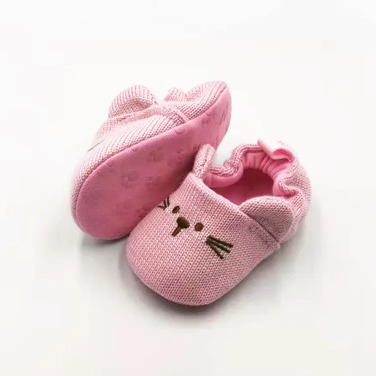 TXE060-Pink Очаровательные тапочки для младенцев; Вязаные тапочки для маленьких мальчиков и девочек; милые Нескользящие тапочки для малышей - Цвет: TXE060-Pink