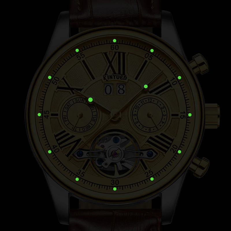 

genius leather Automatic mechanical watch man waterproof gold wristwatch casual Business full Stainless steel relogio masculino