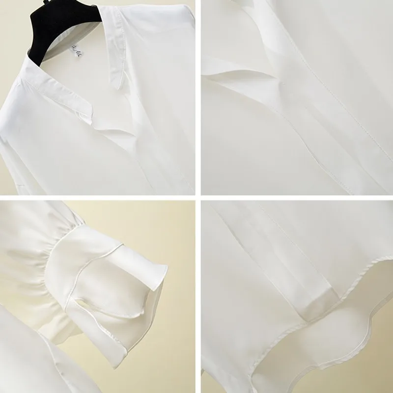 

Plus Size Women Elegant Chiffon Blouses Shirts New Arrival 2021 Summer Fashion V-neck Flare Sleeve Loose Ladies Casual Tops W282