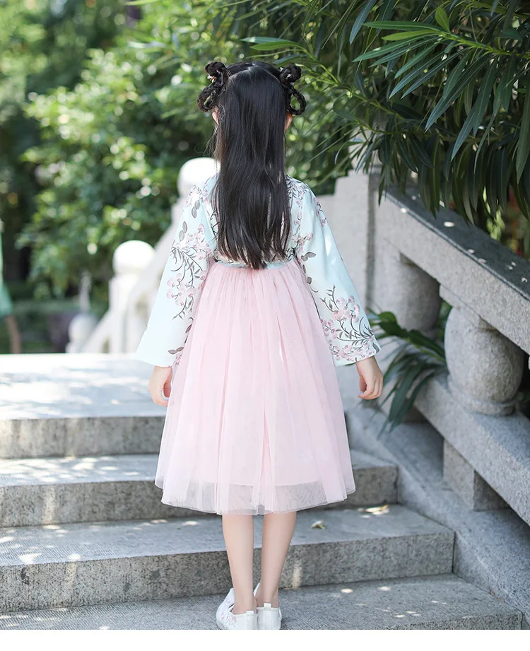 Hanfu/платье принцессы для девочек; коллекция года; сезон осень-зима; Новинка; китайский стиль; Ретро; детская одежда для детей 2, 8, 10 лет; праздничное платье принцессы для маленьких девочек