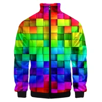 lcfa brand stand up collar jacket 3d printed colored square puzzle vogue and trenty luxury casual oversized zip up jacket coats