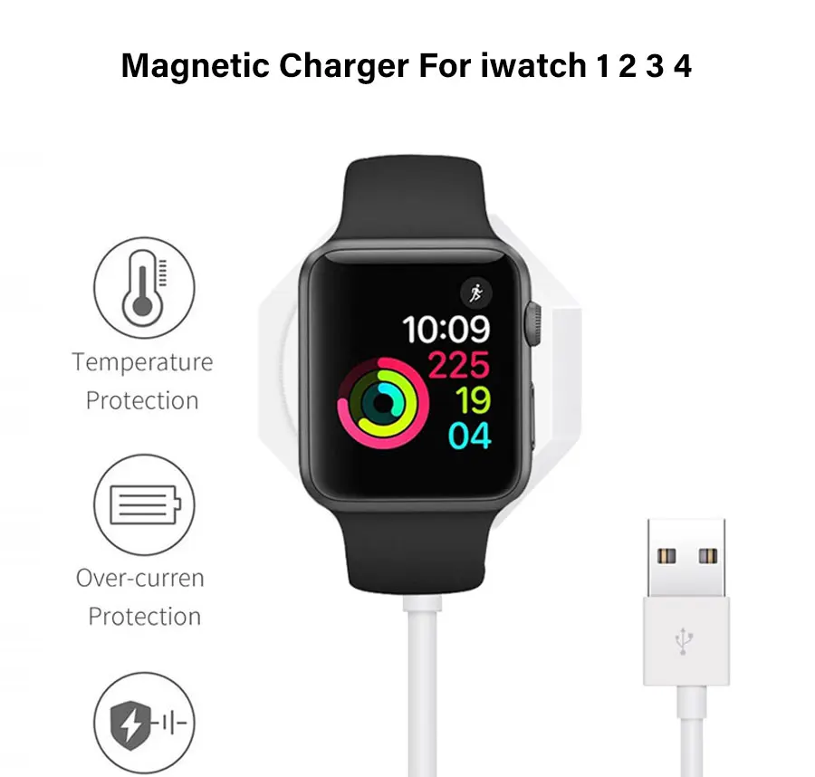 2 в 1 Беспроводное зарядное устройство для Apple Watch Series 1 2 3 4 USB Магнитный зарядный кабель 3,3 футов/1 метр для iPhone X XR XS 8 8 Plus
