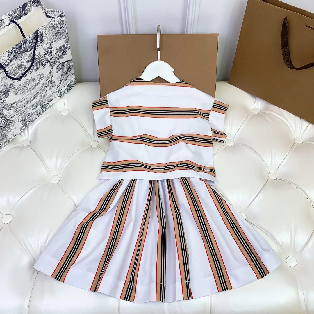 

2021 Summer T shirt+Short Skirt Stripe style Brand Toddler Girls Boys Clothing set suits Outwear 6 7 8 10 12 14Y