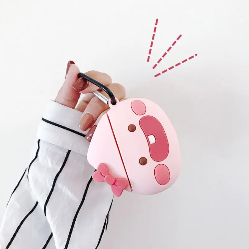 Розовый персик шаблон Защитный чехол силиконовый с карабином для Airpods 1/2 |